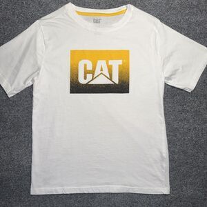 Caterpillar White Medium M T-Shirt CAT Logo Tractor Equipment Men Construction